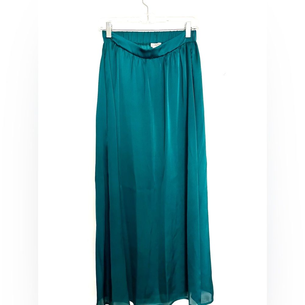Emerald green satin maxi skirt
